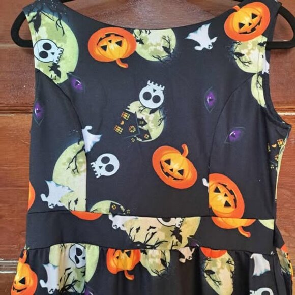 Missjoy Halloween Vintage Tea Rockabilly Sleeveless Jack O’Lantern Dress M Retro - Picture 9 of 11